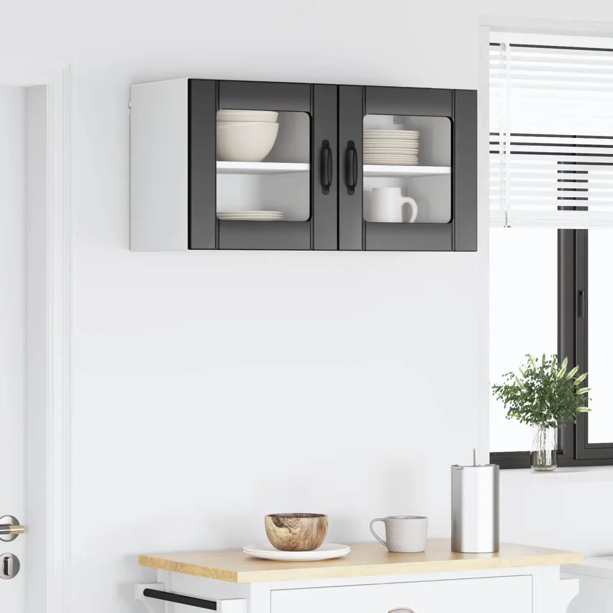 Wall Glass Cabinet 2 Pieces Black Storage Shelving Unit 40 x 31 x 40 cm