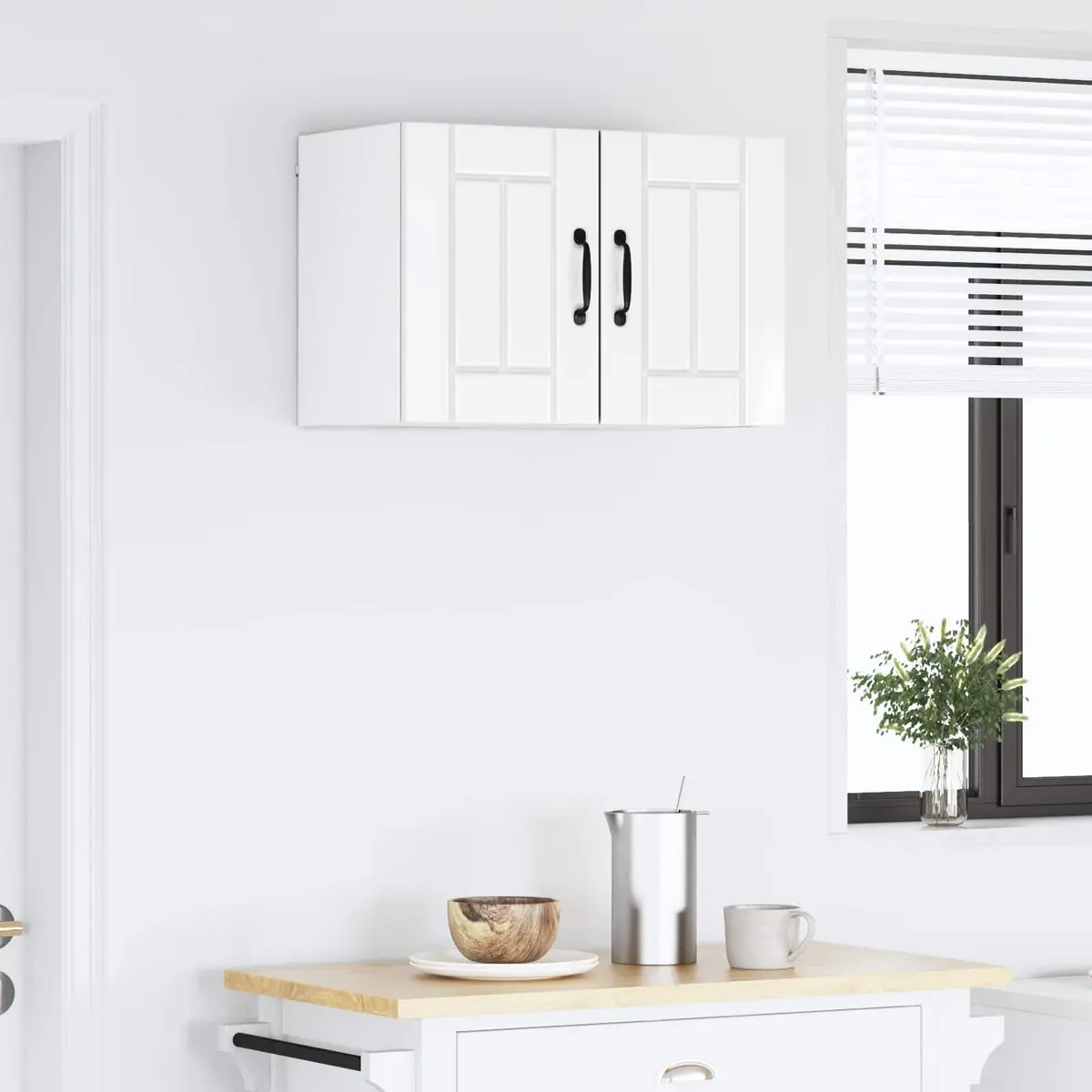 High Gloss White Wall Cabinet Set for Kitchen Storage