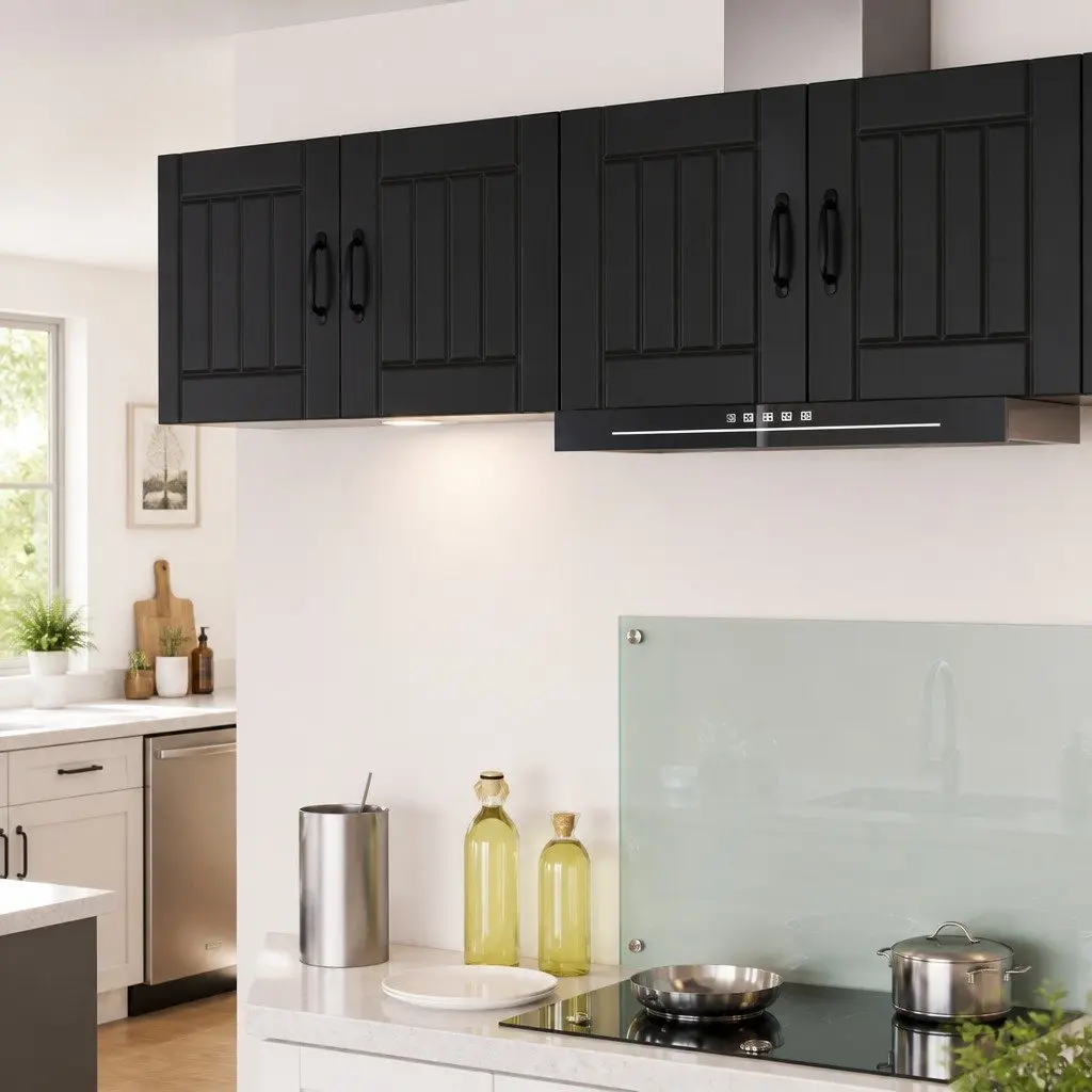 Black Wall Cabinet Set in Engineered Wood for Kitchen