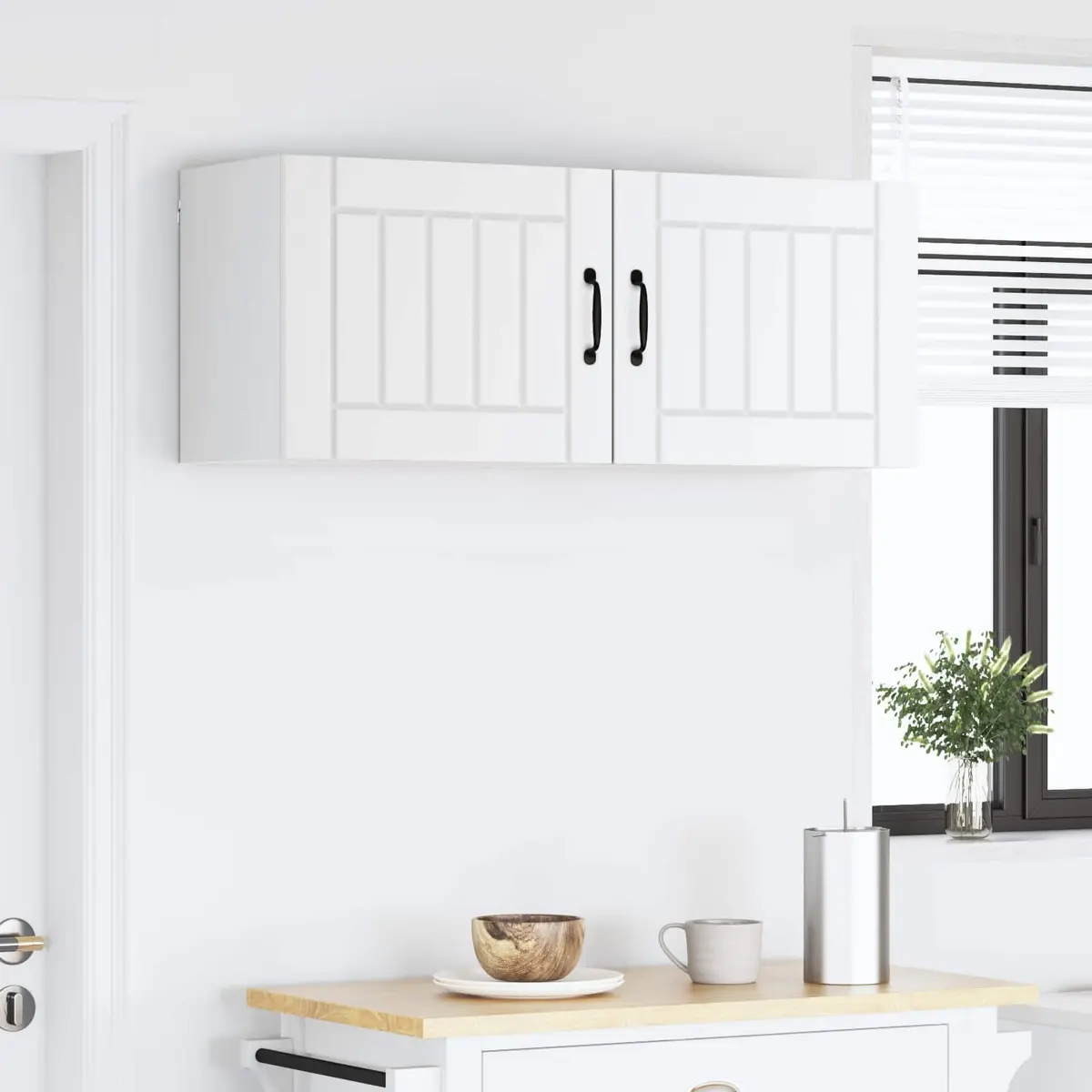 Set of 2 White Engineered Wood Wall Cabinets