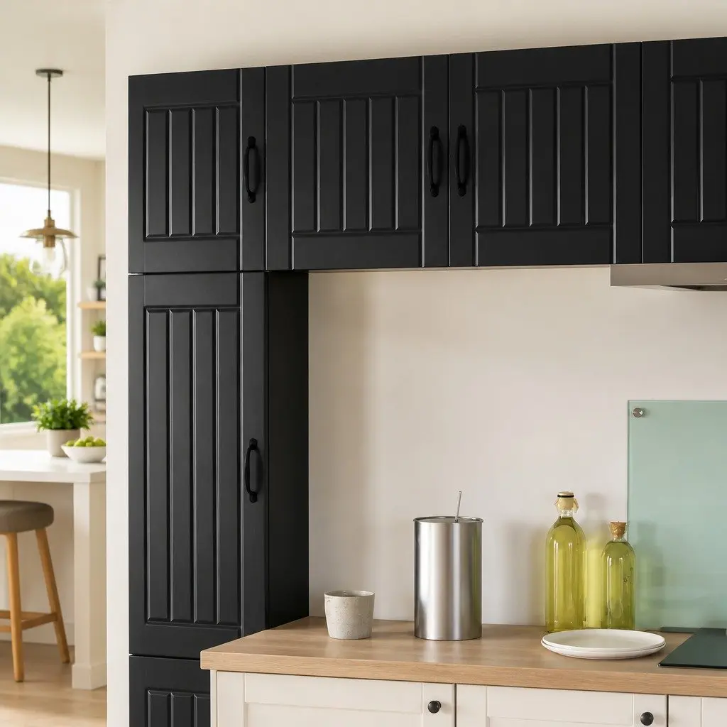 Black Engineered Wood Wall Cabinet Set for Kitchens