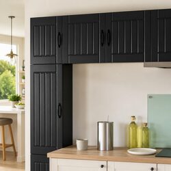 Black Engineered Wood Wall Cabinet Set for Kitchens