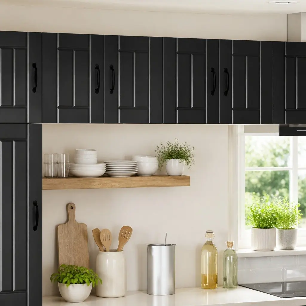 Black Wall Cabinet for Kitchen Storage and Dishwasher Panel