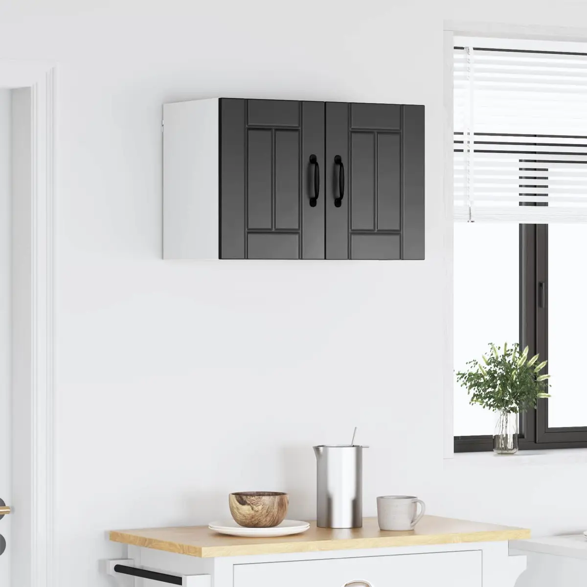 Black Wall Cabinet for Kitchen Storage and Dishwasher Panel