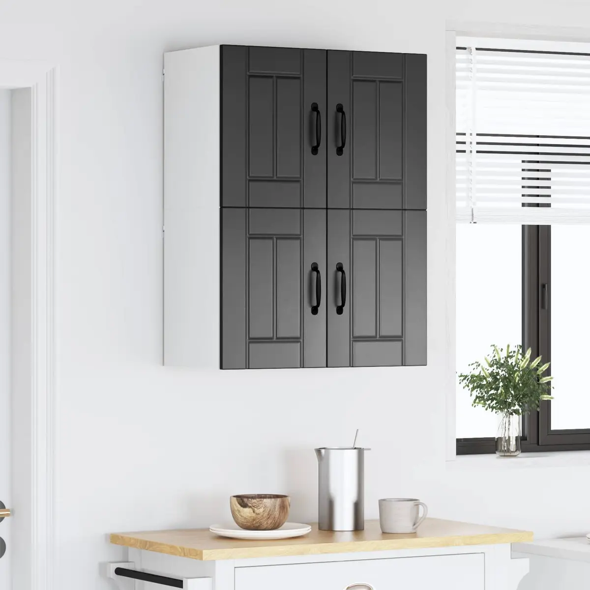Black Wall Cabinet for Kitchen Storage