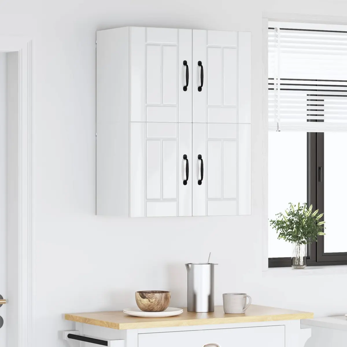 High Gloss White Wall Cabinet Set for Kitchen Storage