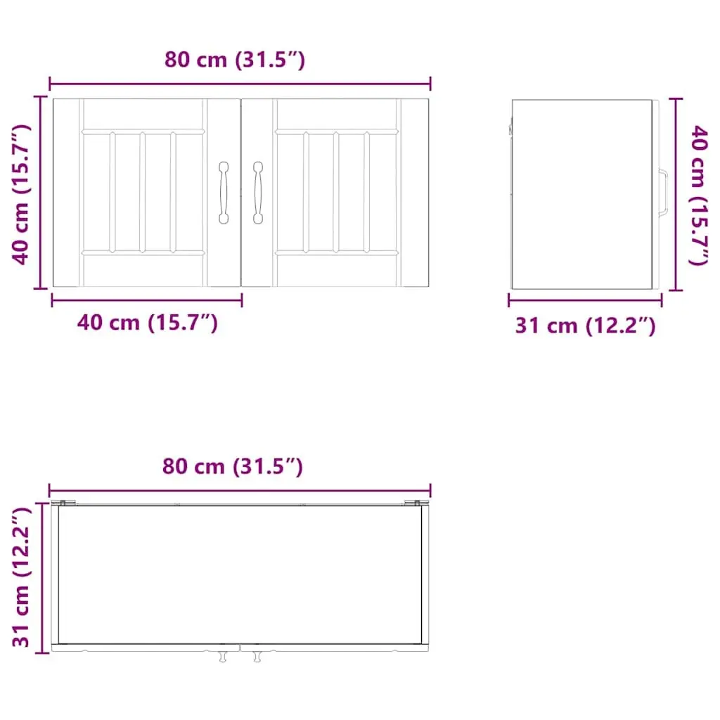 Black Engineered Wood Kitchen Wall Cabinet 80 x 31 x 40 cm