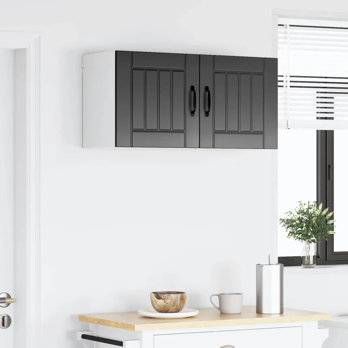 Black Engineered Wood Kitchen Wall Cabinet 80 x 31 x 40 cm