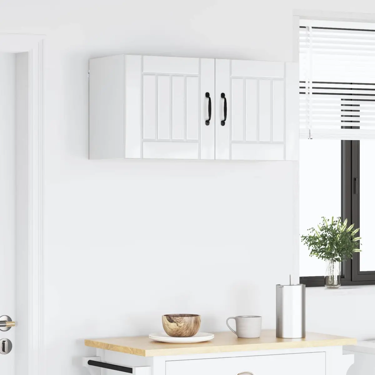 High Gloss White Wall Cabinet with Dishwasher Panel