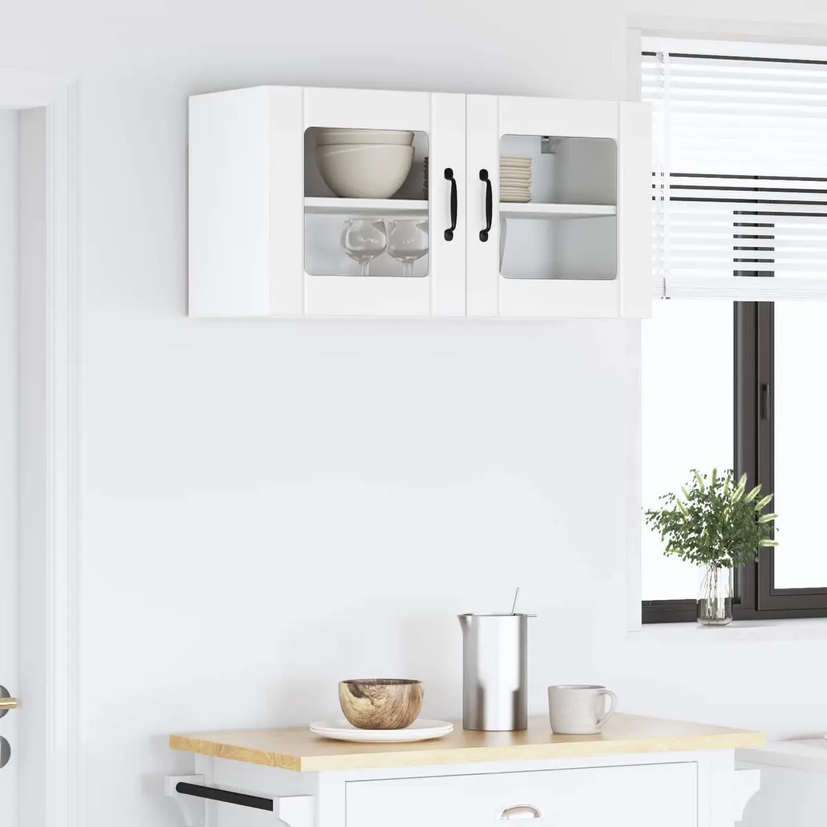White Wall Glass Cabinet for Kitchen Storage