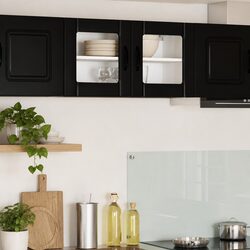 Modern Black Glass Cabinet for Kitchen Storage