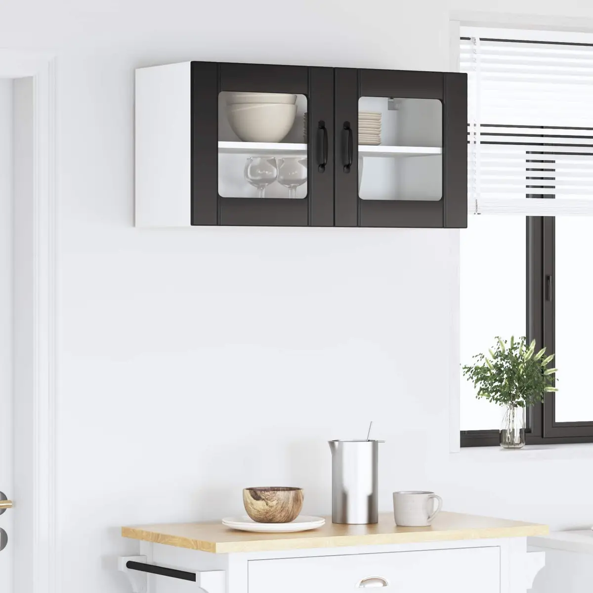 Black Glass Cabinet for Kitchen Storage