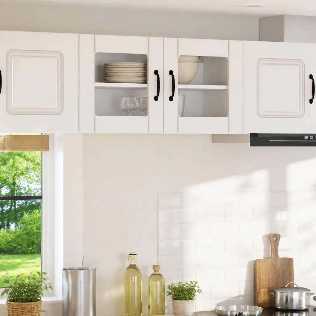 Wall Glass Cabinet High Gloss White 80cm Engineered Wood Modern Kitchen Furniture