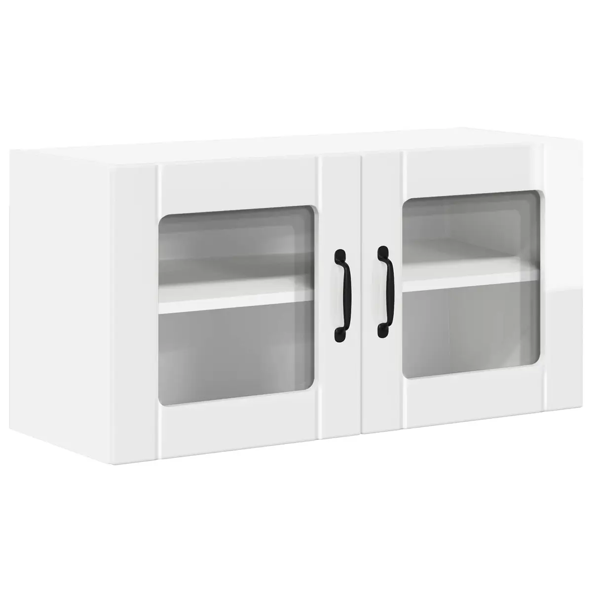Wall Glass Cabinet High Gloss White 80cm Engineered Wood Modern Kitchen Furniture