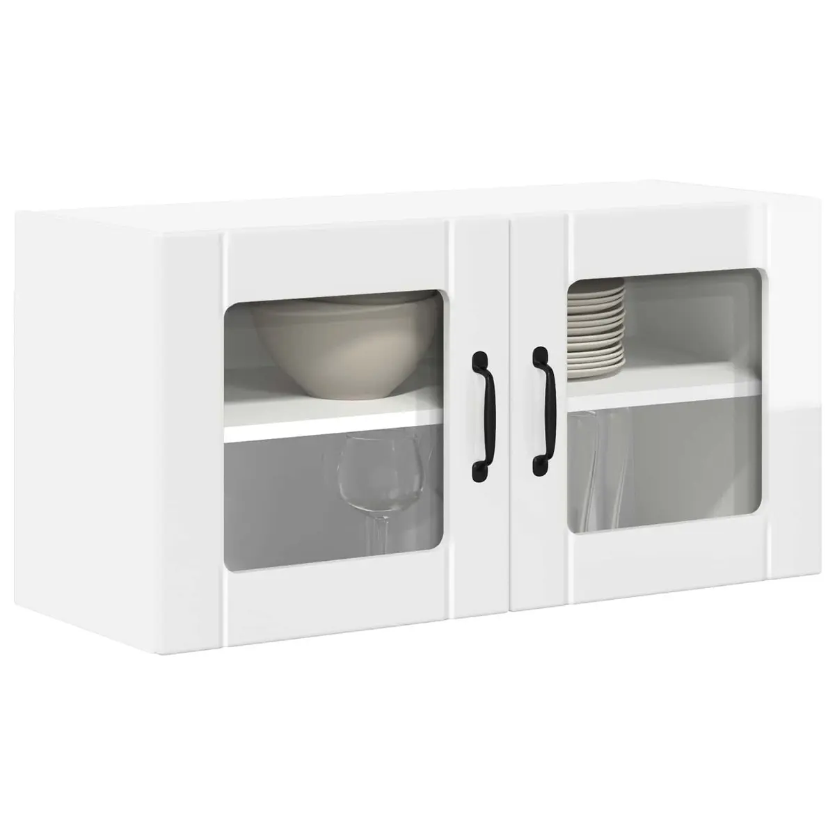 Wall Glass Cabinet High Gloss White 80cm Engineered Wood Modern Kitchen Furniture
