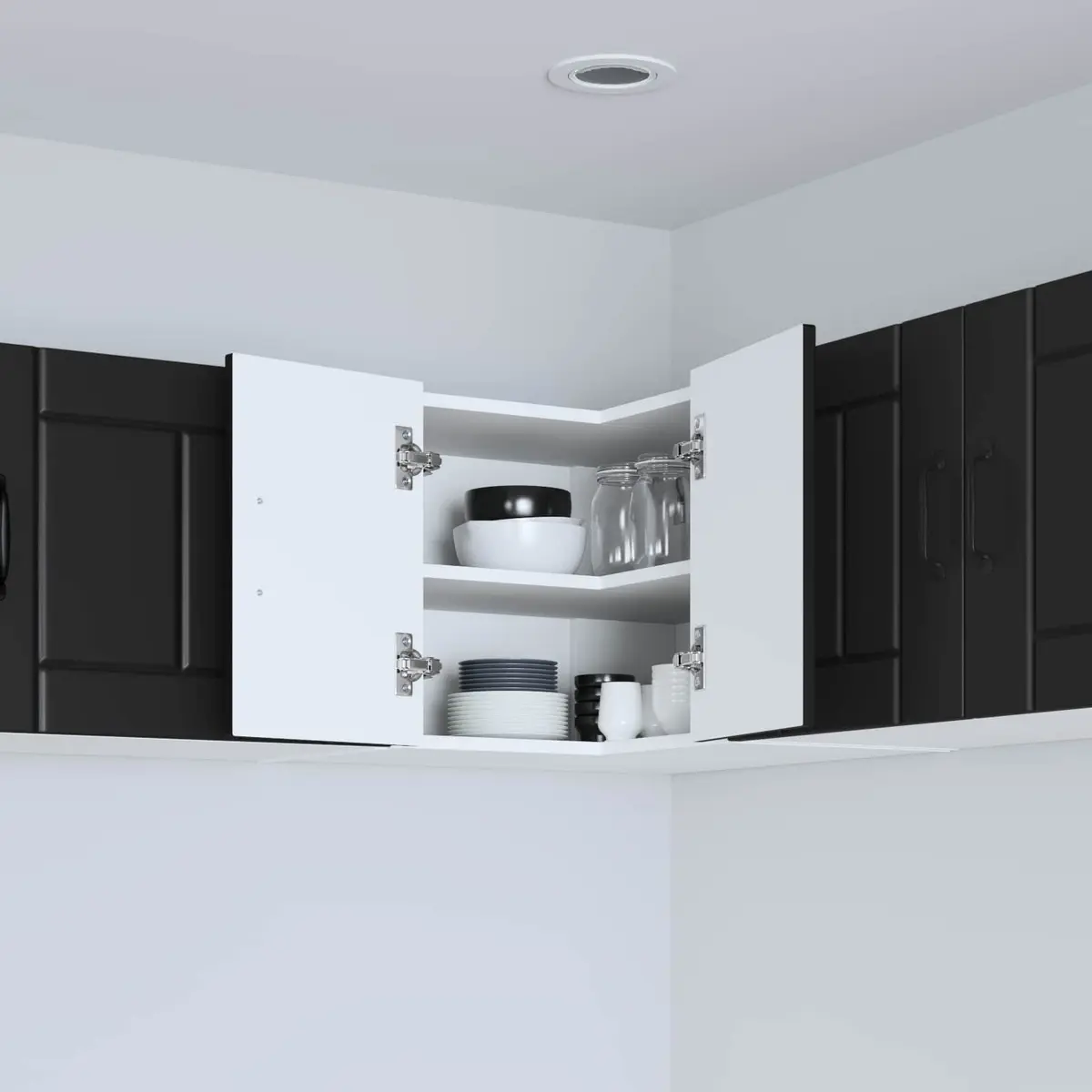 Black Engineered Wood Corner Cabinet for Kitchen Storage