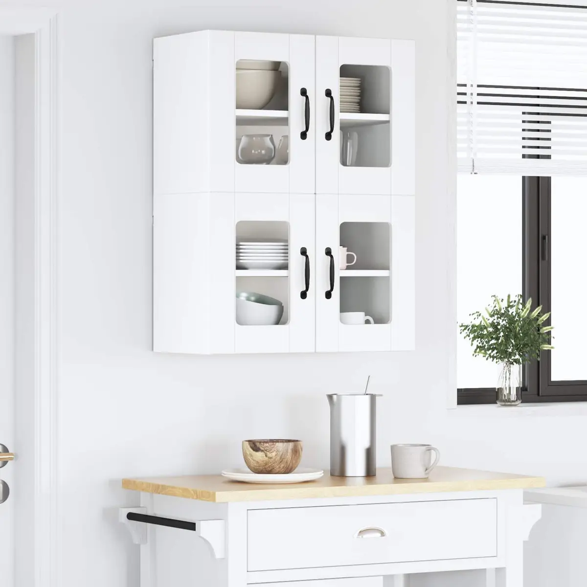 White Glass Wall Cabinet for Kitchen Storage 60x31x40cm