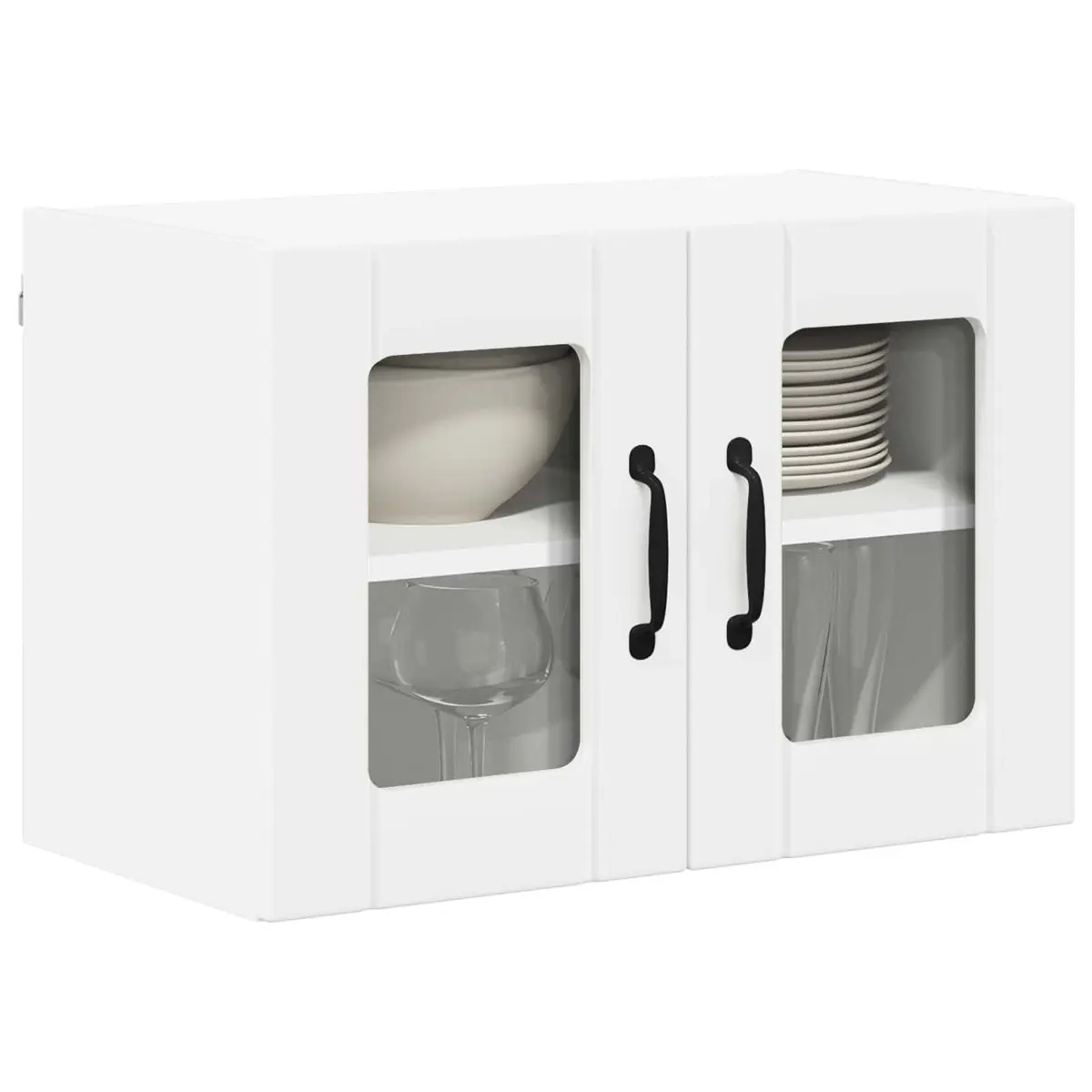 Wall Glass Cabinet White Modern Storage 60x31x40cm Kitchen Organiser Unit