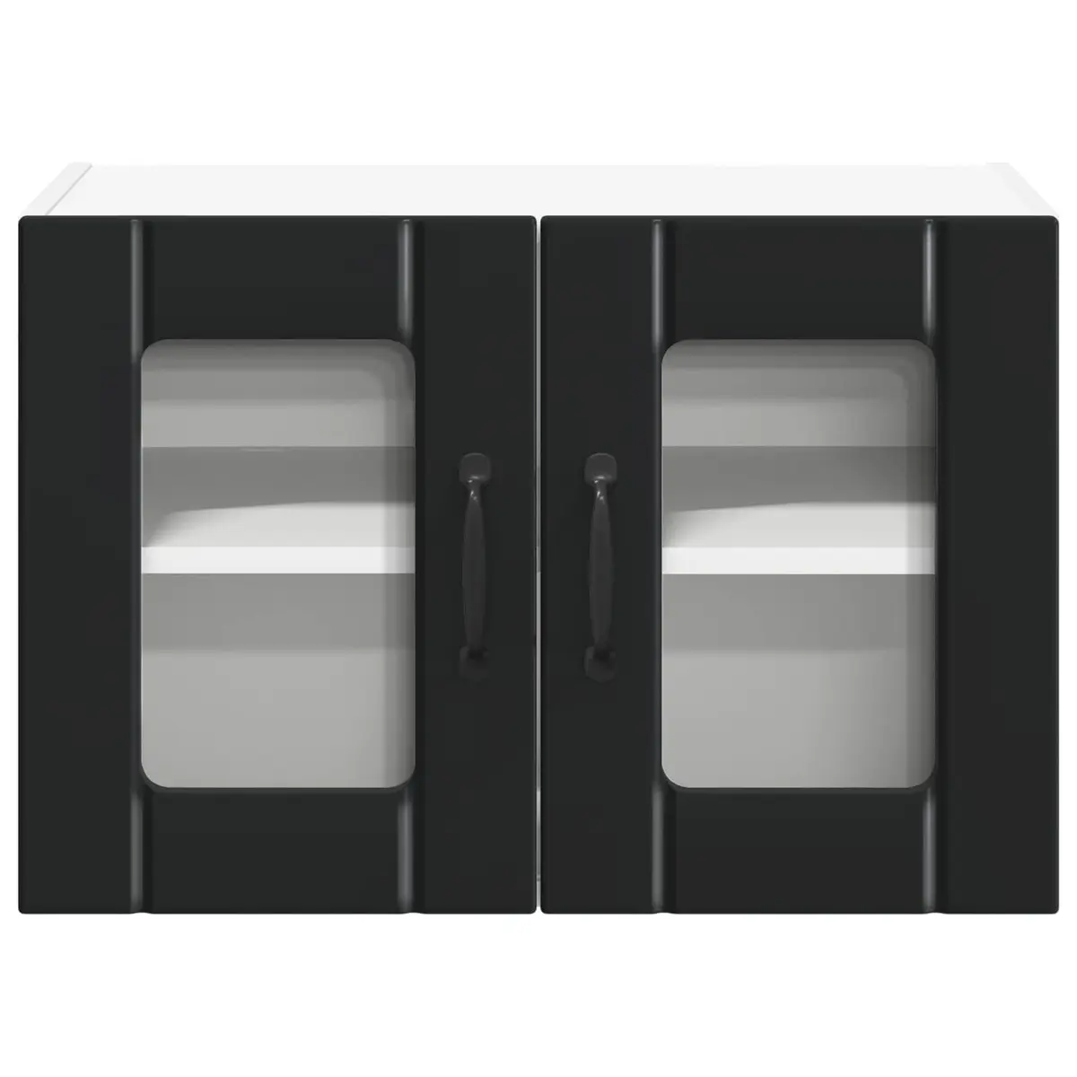 Black Engineered Wood Wall Glass Cabinet for Kitchen