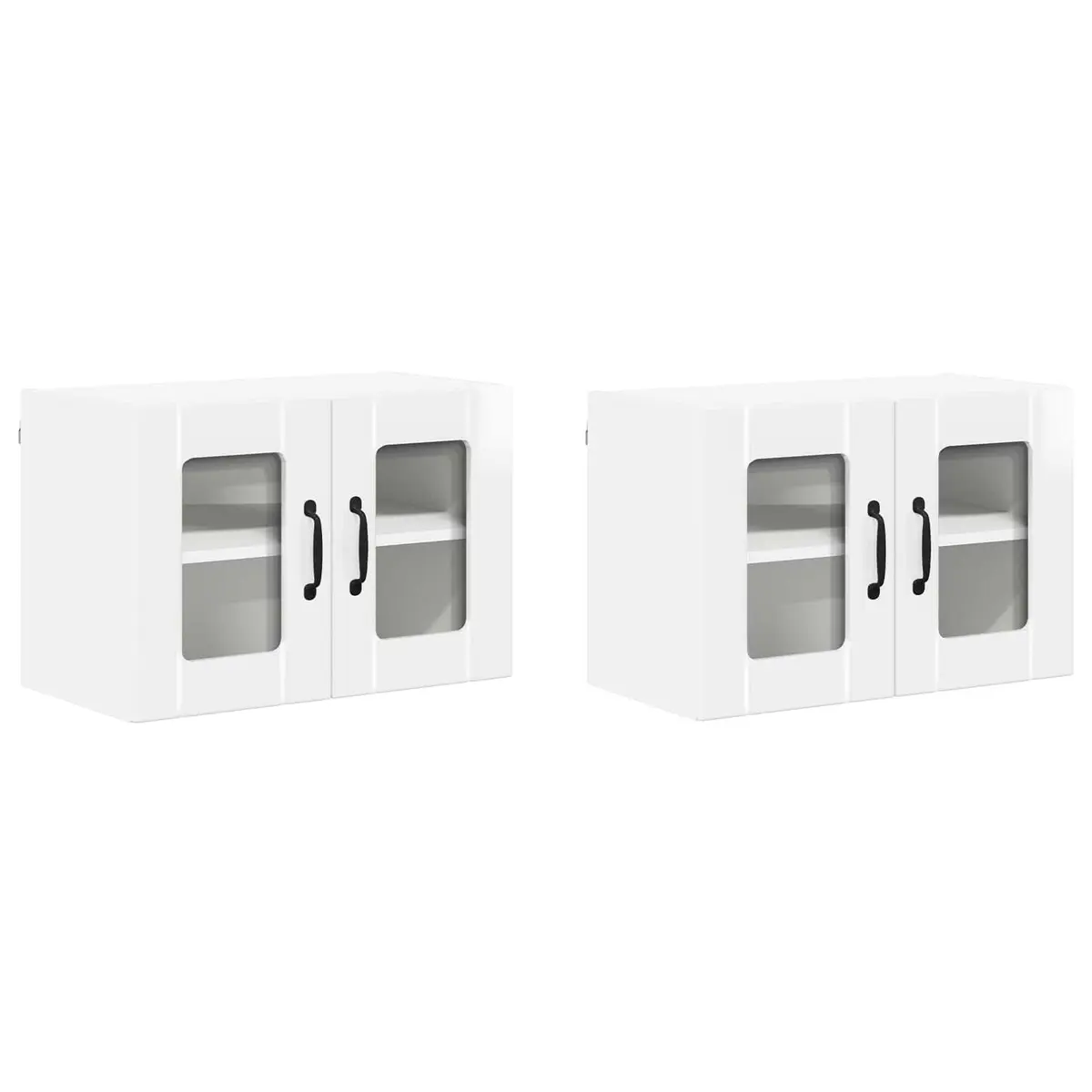 Wall Glass Cabinet 2 Pieces High Gloss White Kitchen Storage Furniture Cupboard