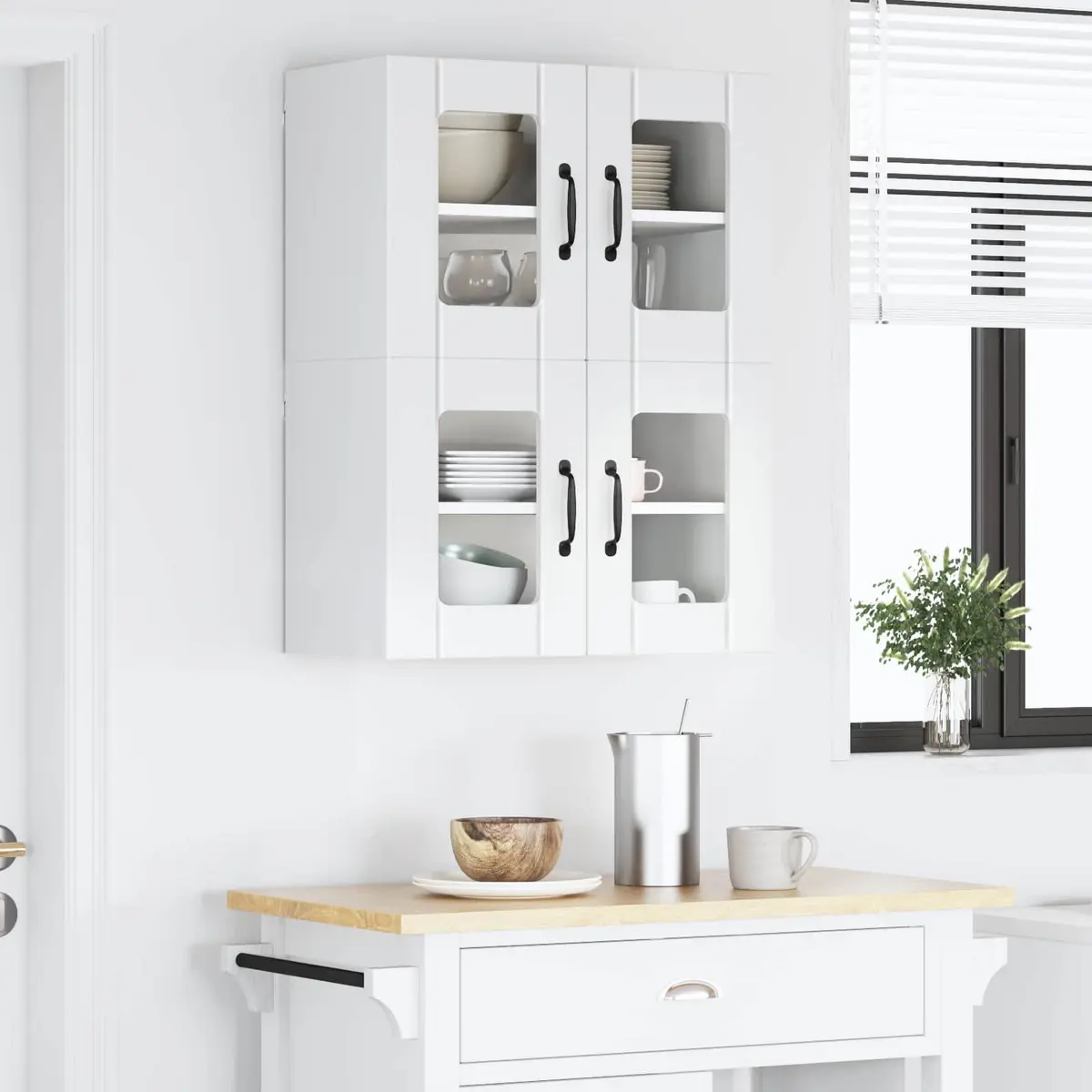 Wall Glass Cabinet 2 Pieces High Gloss White Kitchen Storage Furniture Cupboard