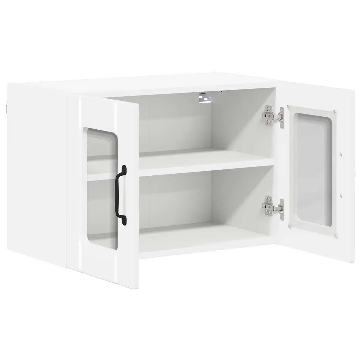 Wall Glass Cabinet 2 Pieces High Gloss White Kitchen Storage Furniture Cupboard
