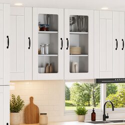 Elegant White Wall Glass Cabinet for Kitchen Storage