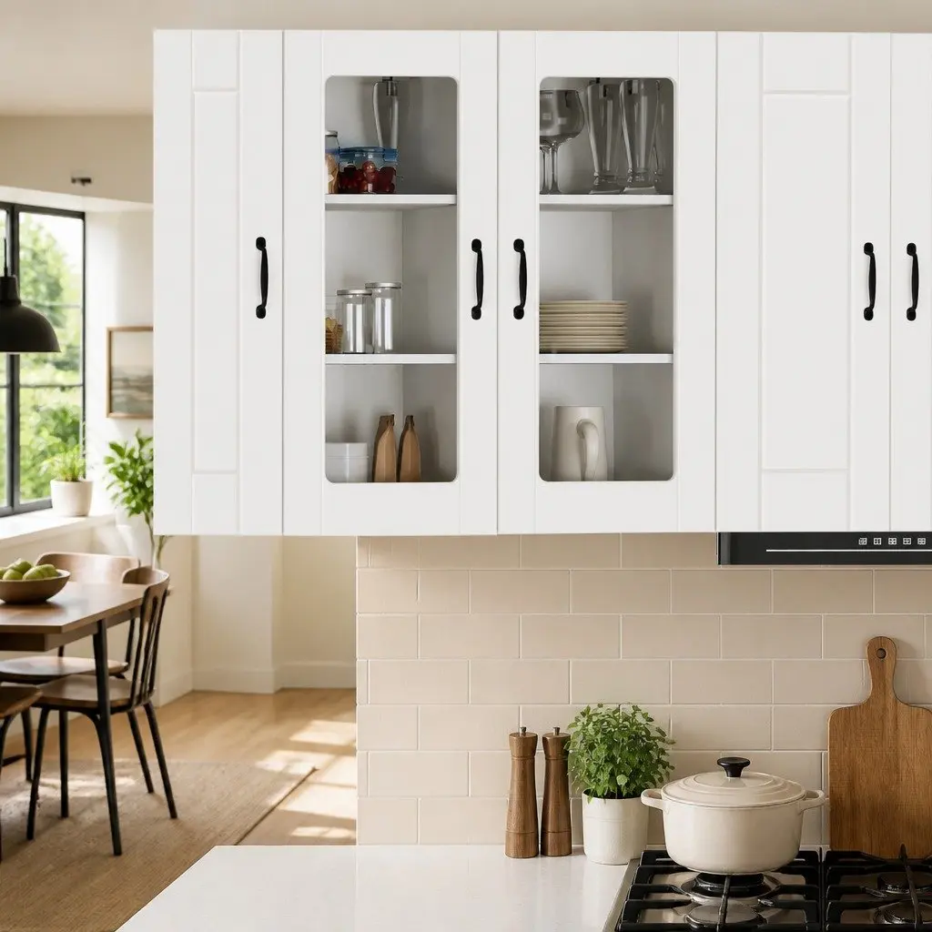 Wall Glass Cabinet White Kitchen Storage Unit 40 x 31 x 80 cm Modern Furniture