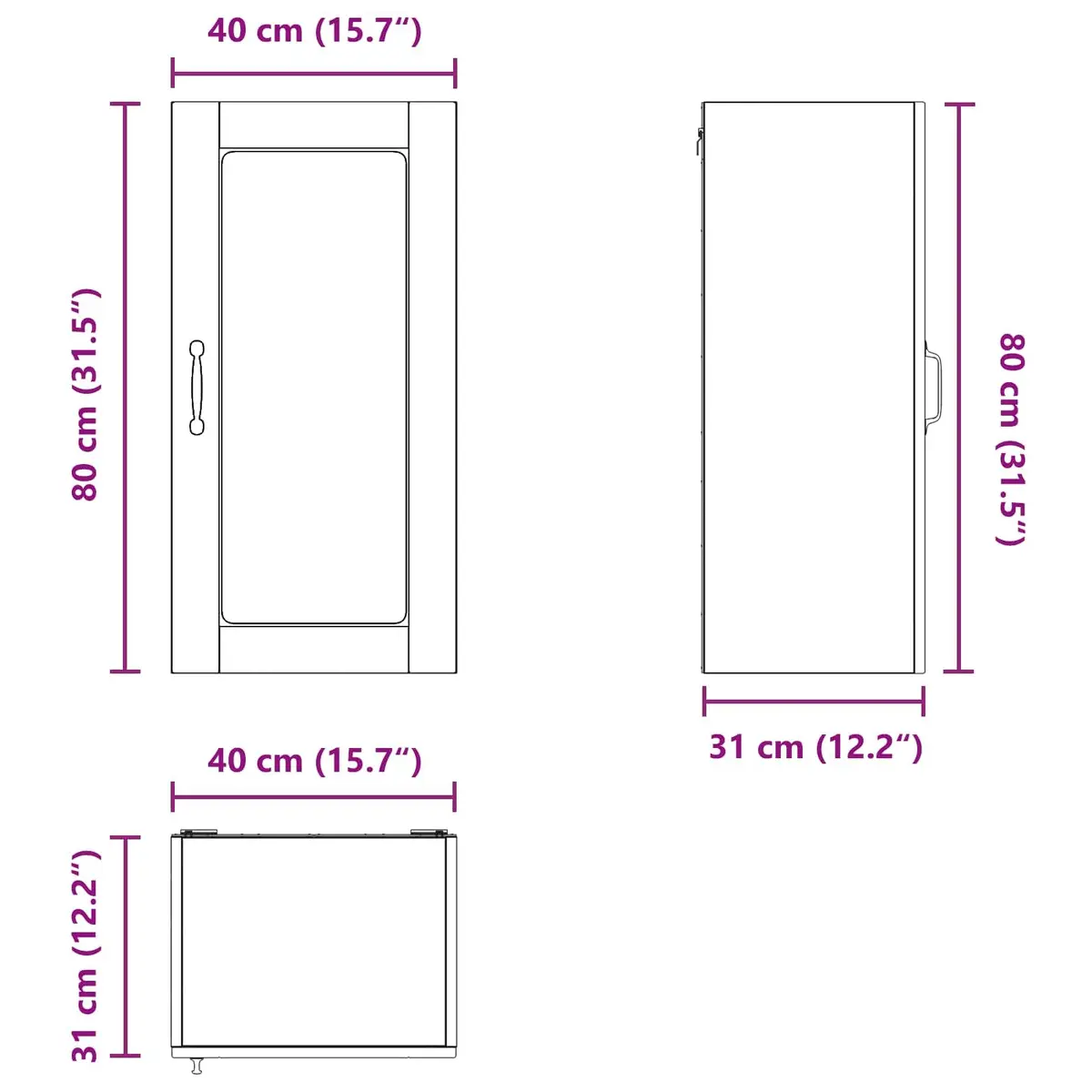 Wall Glass Cabinet White Kitchen Storage Unit 40 x 31 x 80 cm Modern Furniture