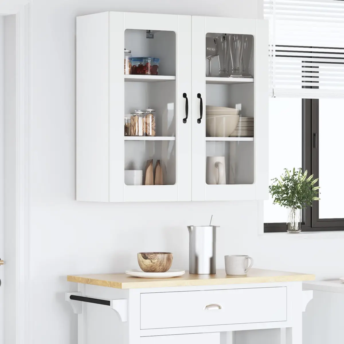 Wall Glass Cabinet White Kitchen Storage Unit 40 x 31 x 80 cm Modern Furniture