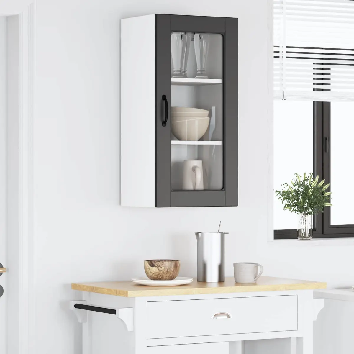 Black Glass Cabinet for Kitchen Storage