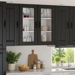 Black Wooden Wall Glass Cabinet for Kitchen Display