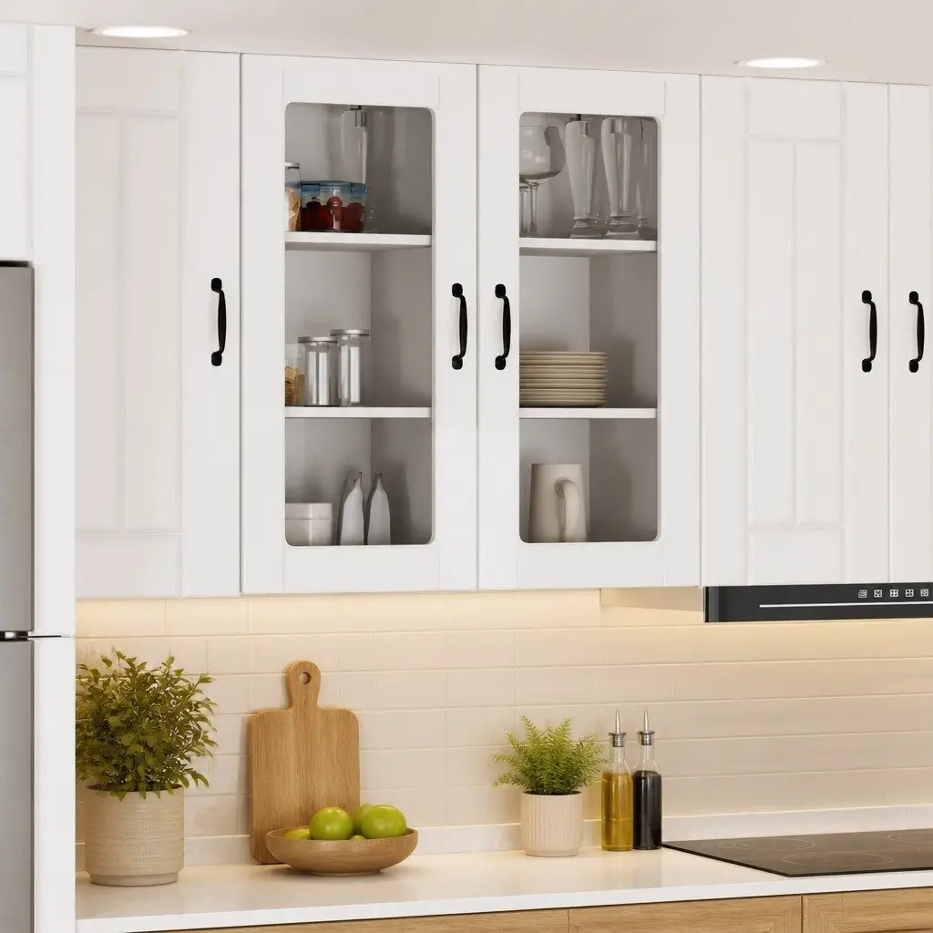 High Gloss White Wall Glass Cabinets for Kitchen Storage