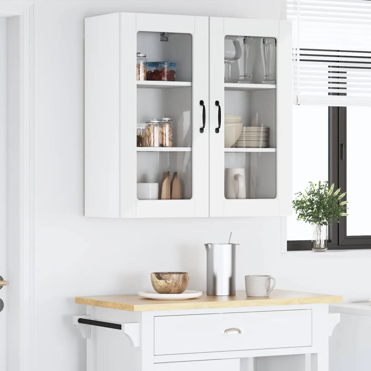 High Gloss White Wall Glass Cabinets for Kitchen Storage