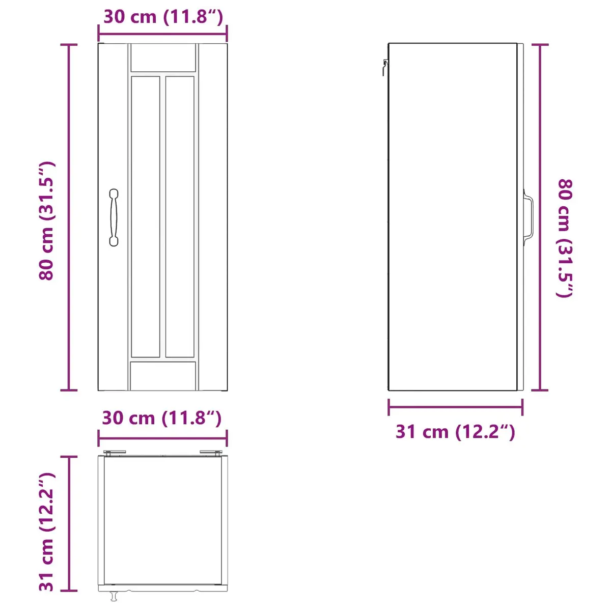 White Wall Cabinet for Kitchen Storage 30 x 31 x 80 cm