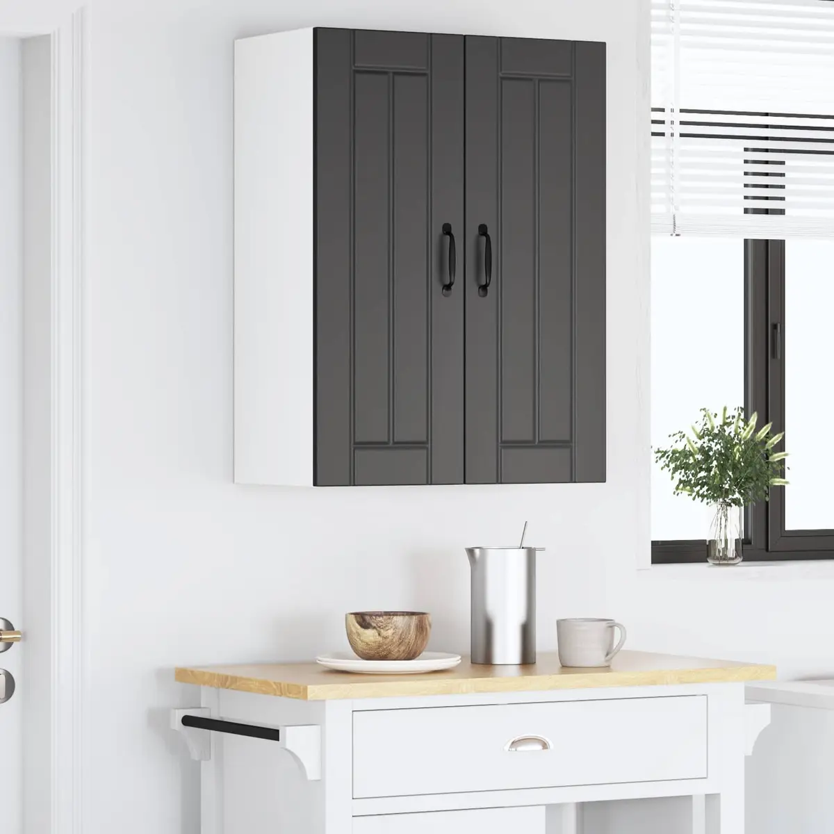 Black Wall Cabinet Set for Kitchen Storage 30 x 31 x 80 cm