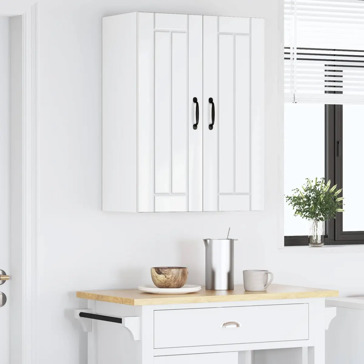High Gloss White Wall Cabinet Set for Kitchen Storage