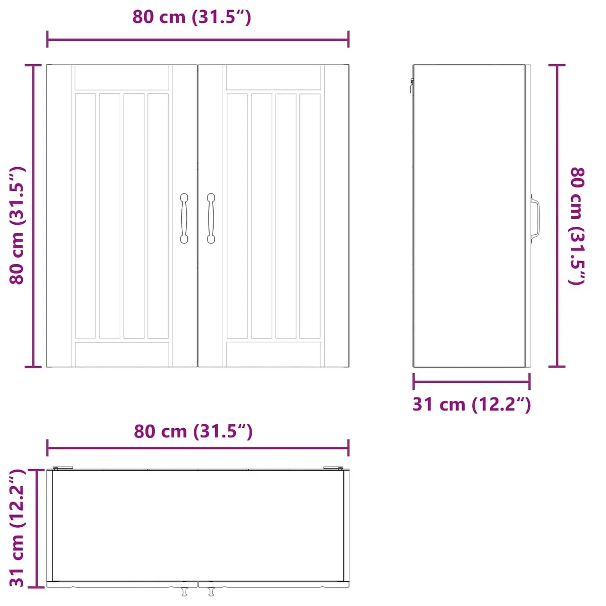 Black Wall Cabinet for Kitchen Storage 80x31x80cm