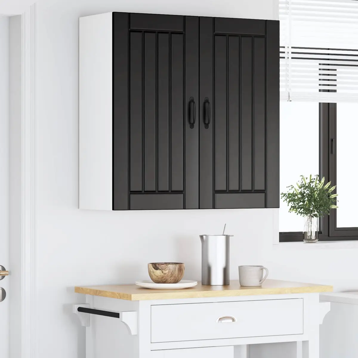 Black Wall Cabinet for Kitchen Storage 80x31x80cm