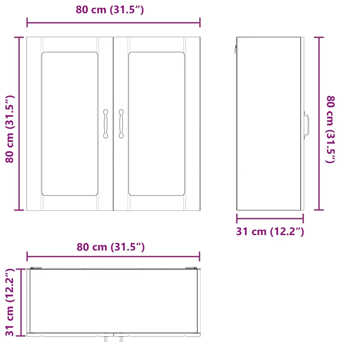 White Wall-Mounted Glass Cabinet 80x31x80cm