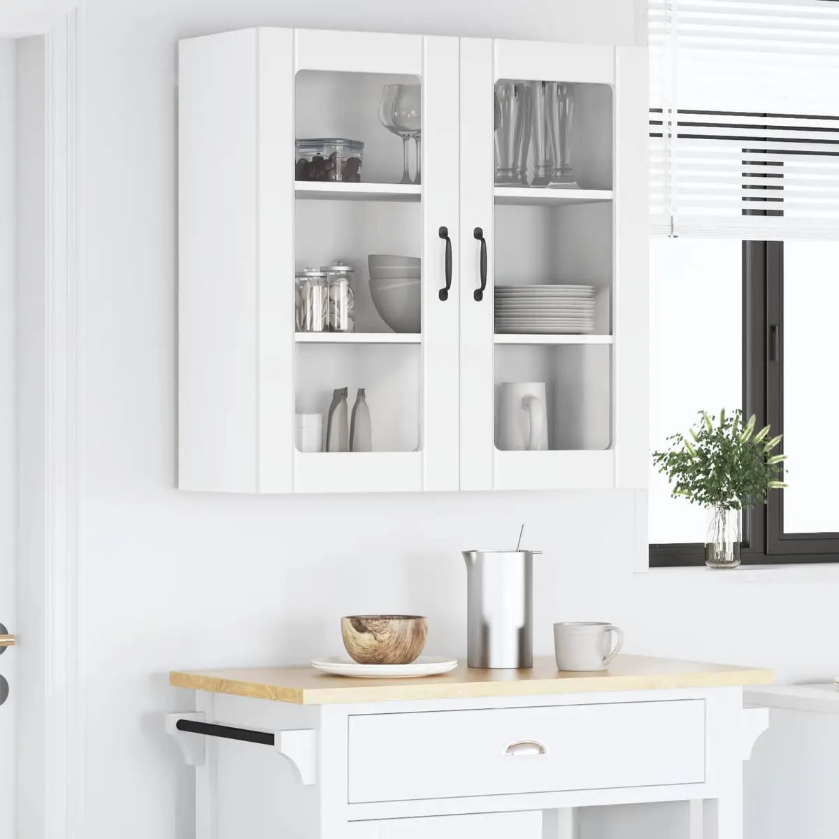 White Wall-Mounted Glass Cabinet 80x31x80cm