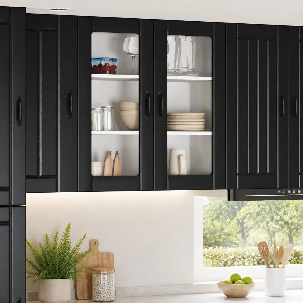 Wall Glass Cabinet Black 80x31x80cm Engineered Wood Modern