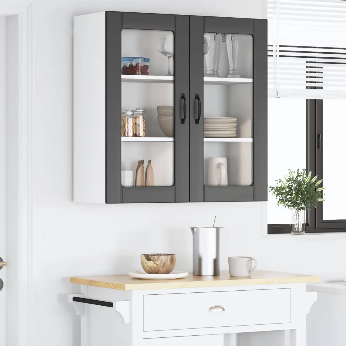 Wall Glass Cabinet Black 80x31x80cm Engineered Wood Modern