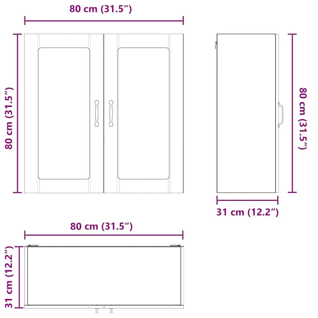 Wall Glass Cabinet High Gloss White 80x31x80cm Engineered Wood