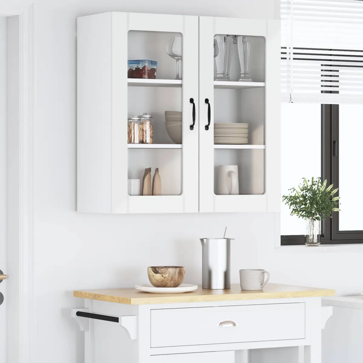Wall Glass Cabinet High Gloss White 80x31x80cm Engineered Wood