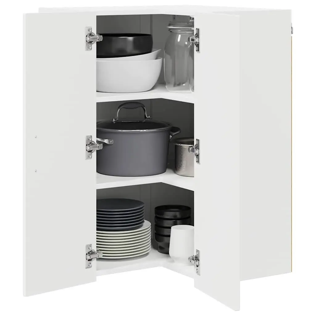 White Engineered Wood Corner Cabinet for Kitchen Storage