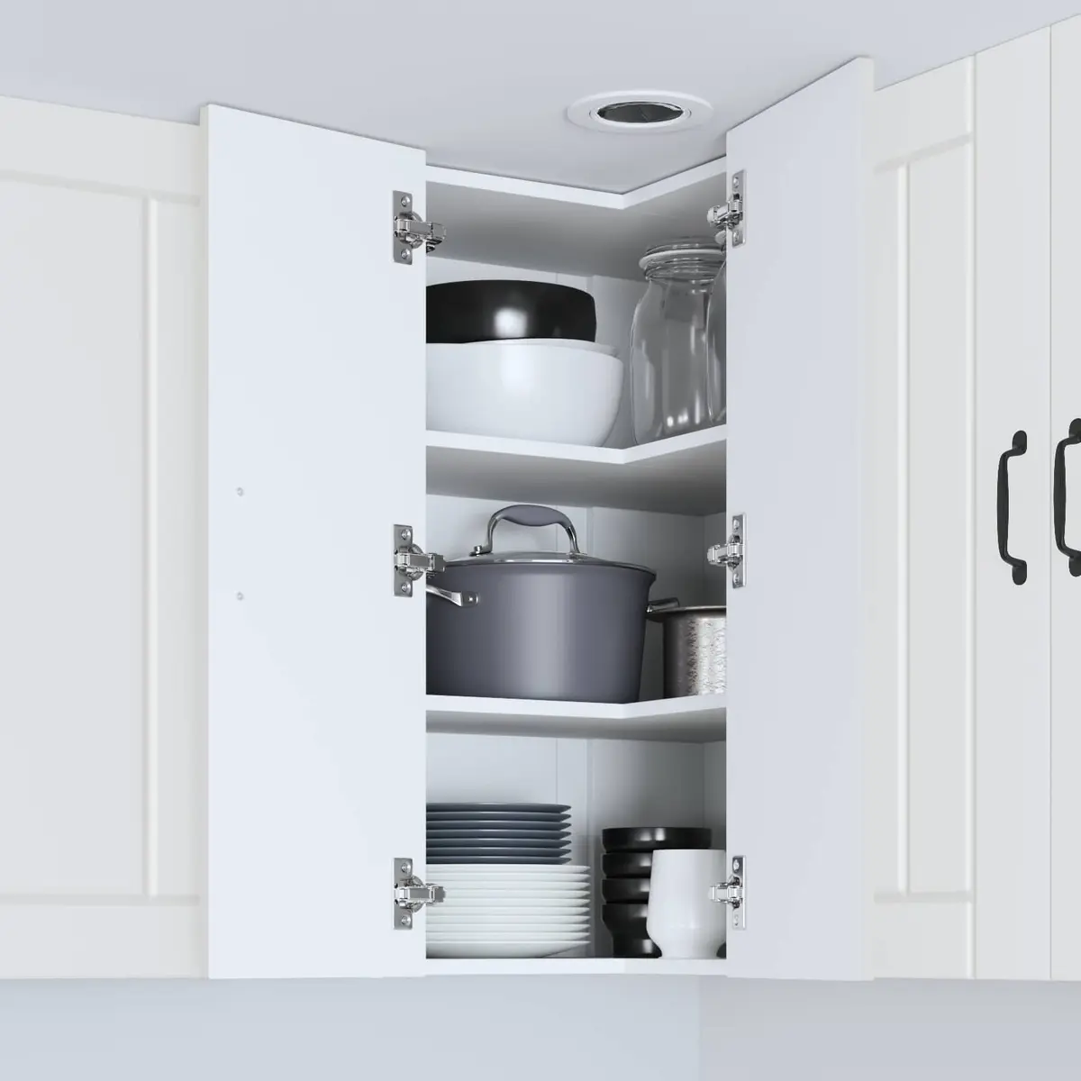White Engineered Wood Corner Cabinet for Kitchen Storage