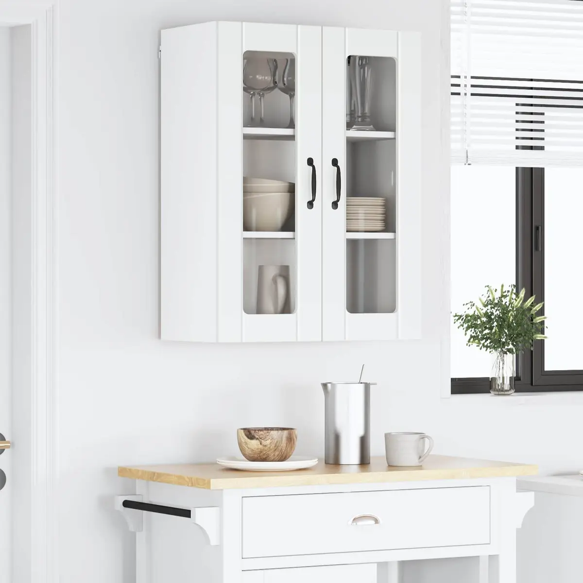 White Wall Glass Cabinet for Kitchen Storage