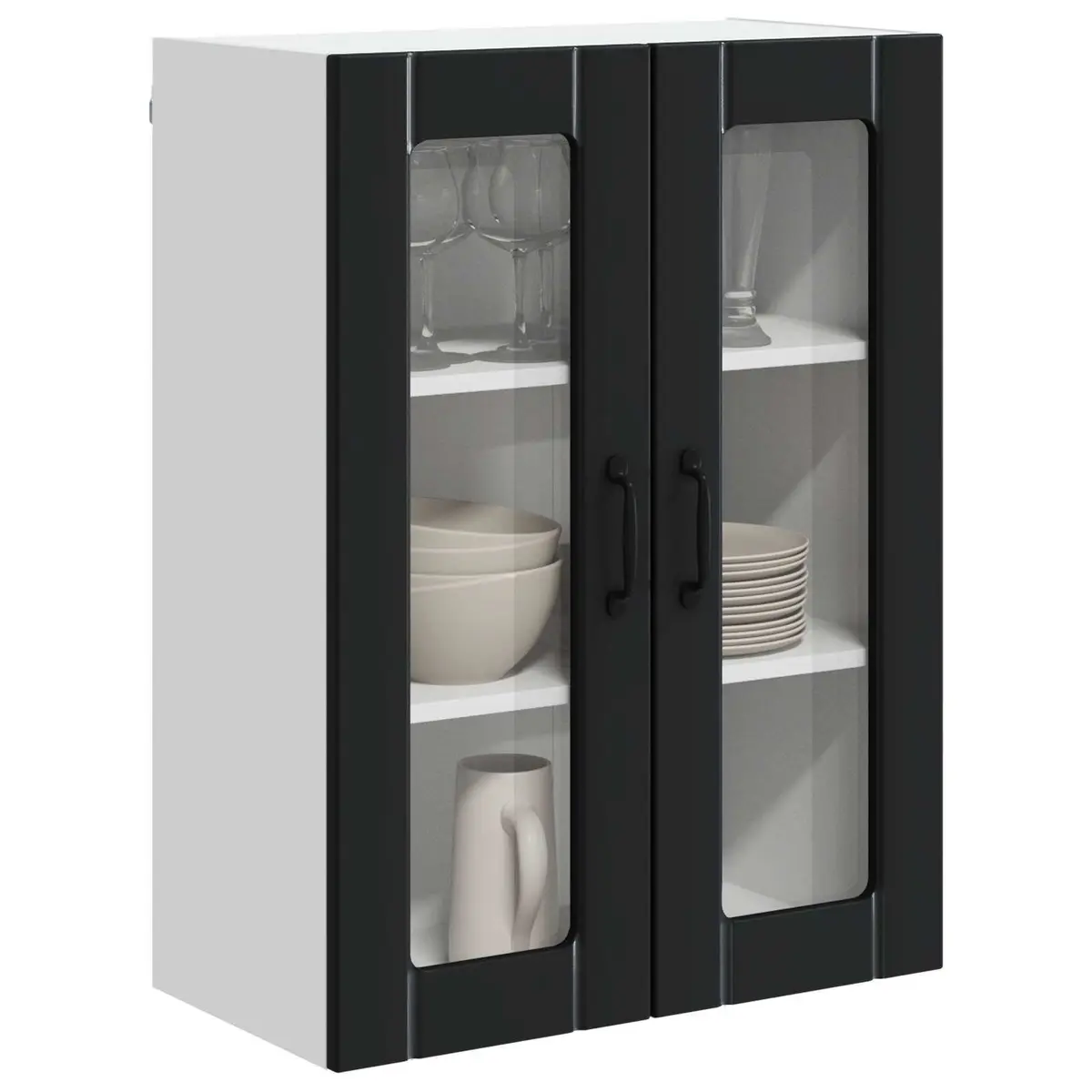 Black Wall Glass Cabinet for Kitchen Storage