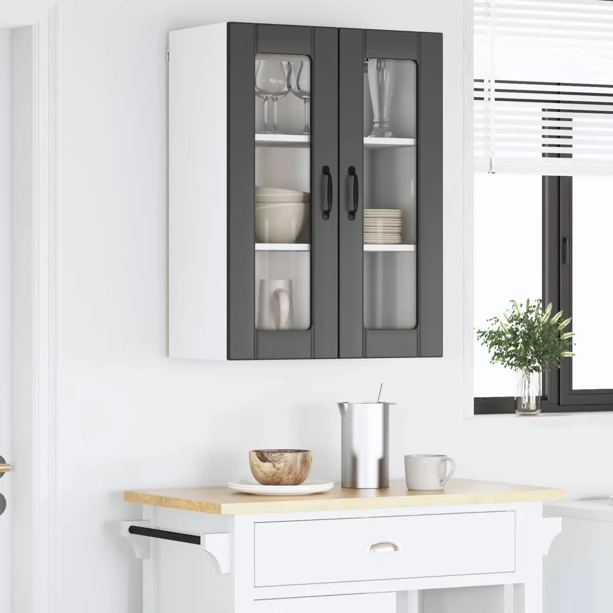 Black Wall Glass Cabinet for Kitchen Storage